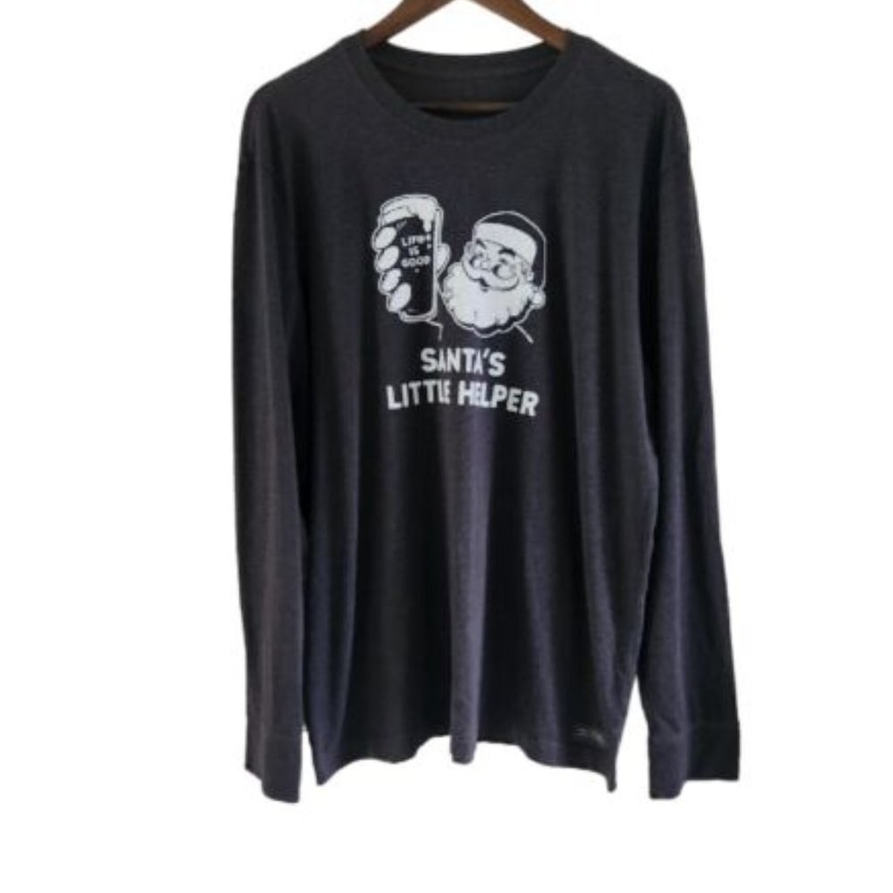 Life Is Good Charcoal Gray Santas Little Helper Crusher Tee Shirt Top Men Size L